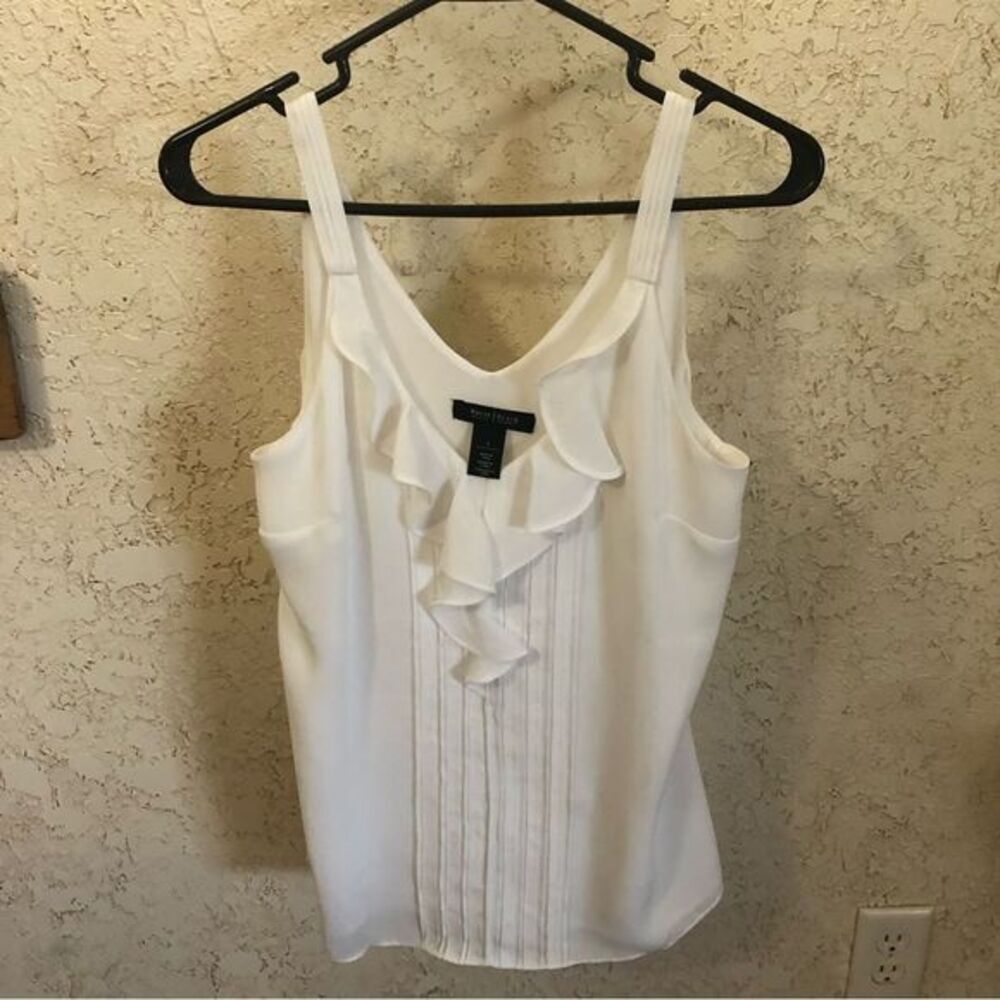 Ann Taylor White Ruffle Front Camisole